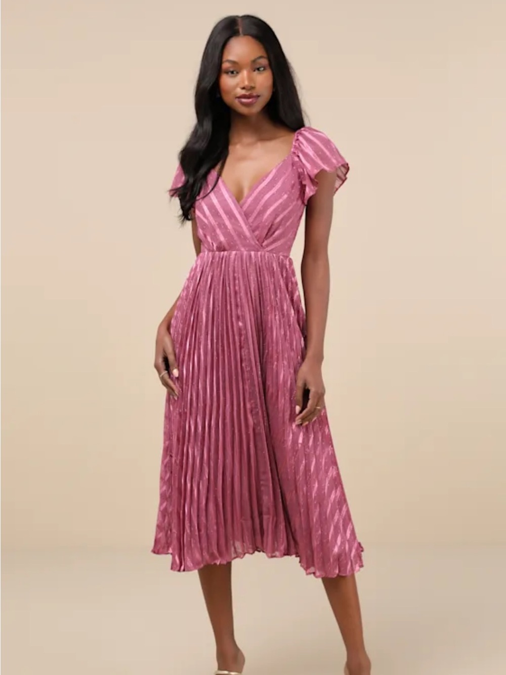 Lulu's Dusty Rose Pleated Wrap Midi Dress, XXL, NWT